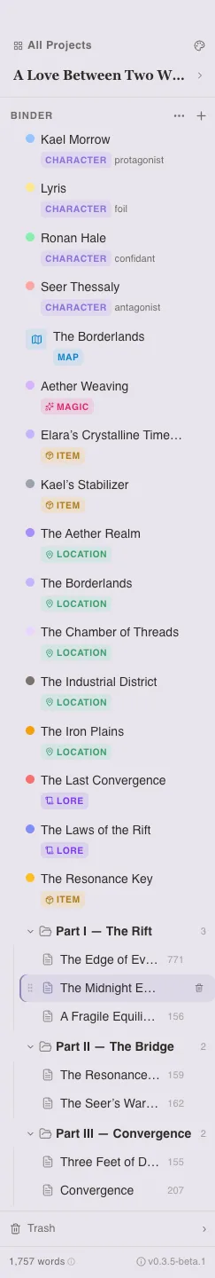 Chapters and folders in the sidebar