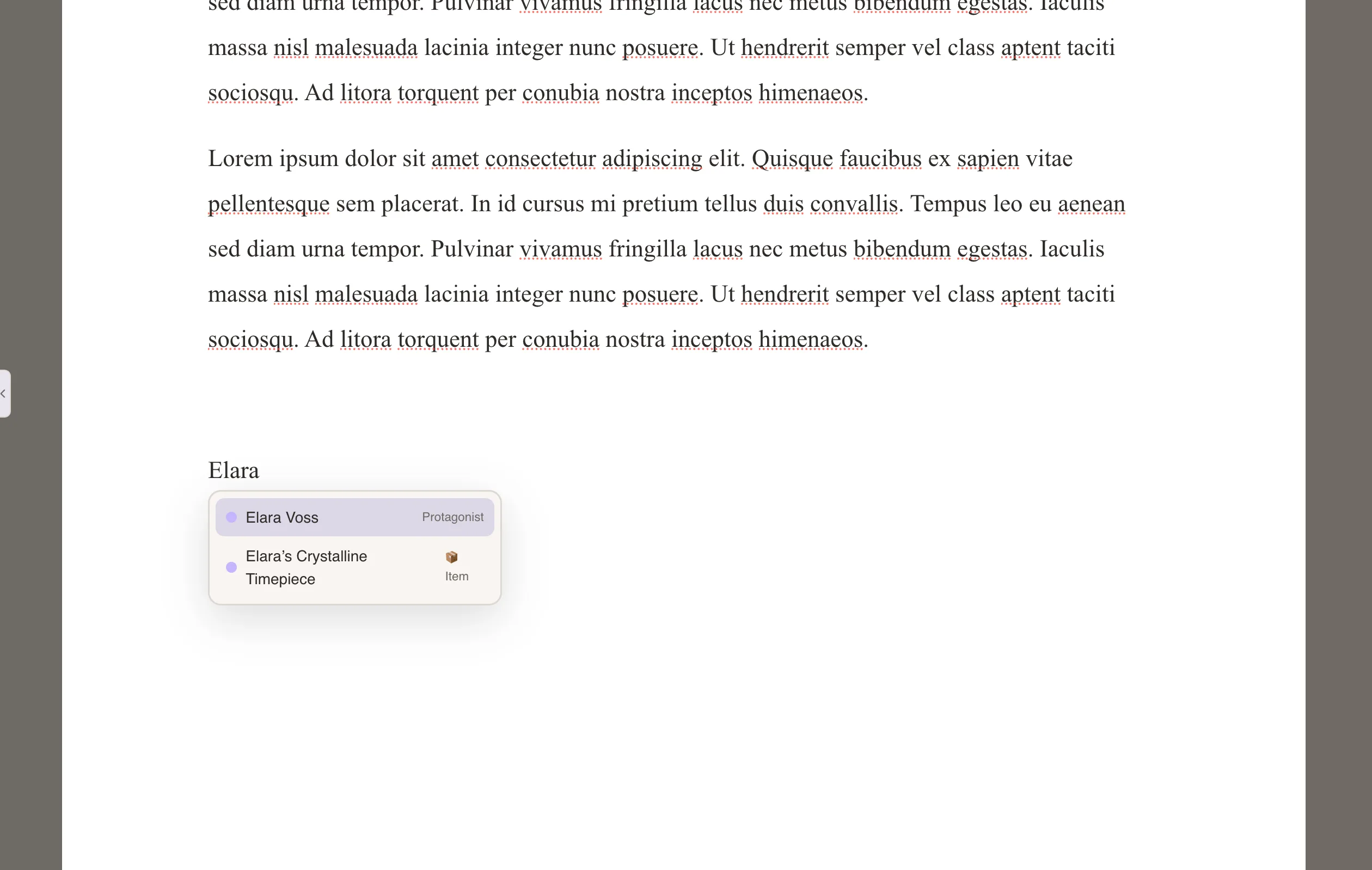 Character and codex names automatically detected in the editor