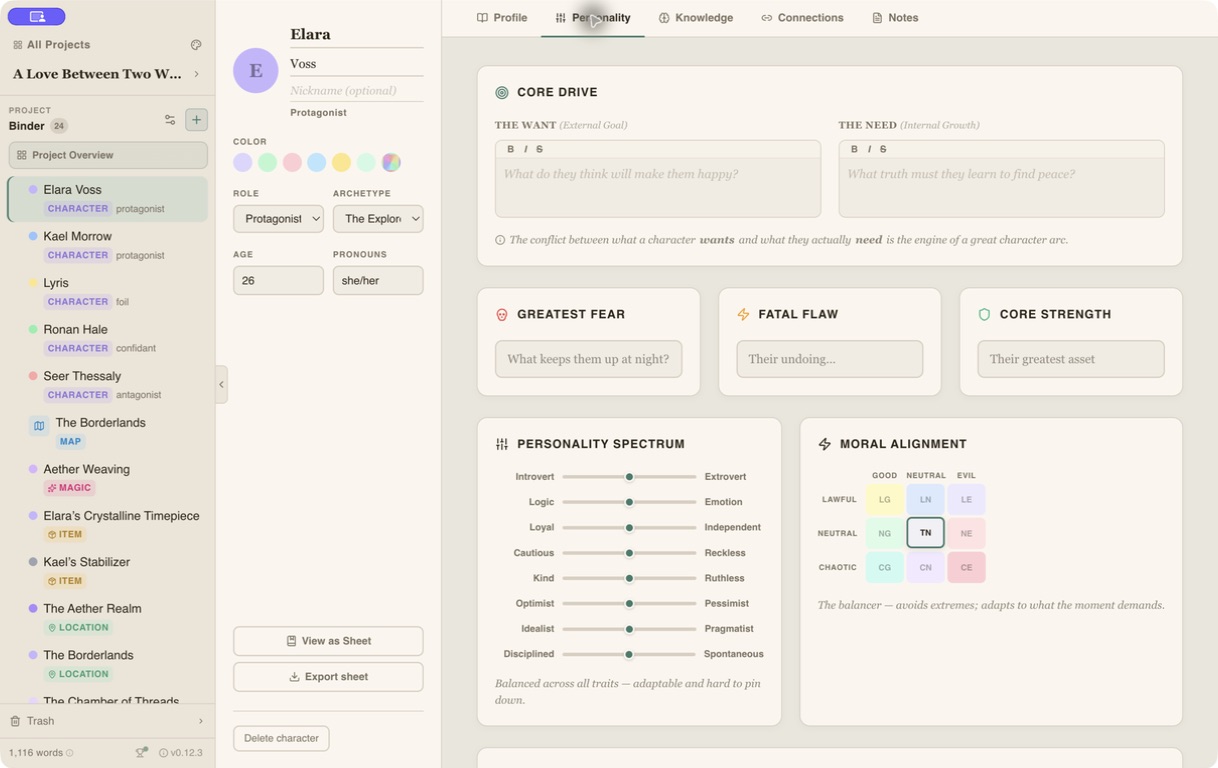 Writefully So character personality tools