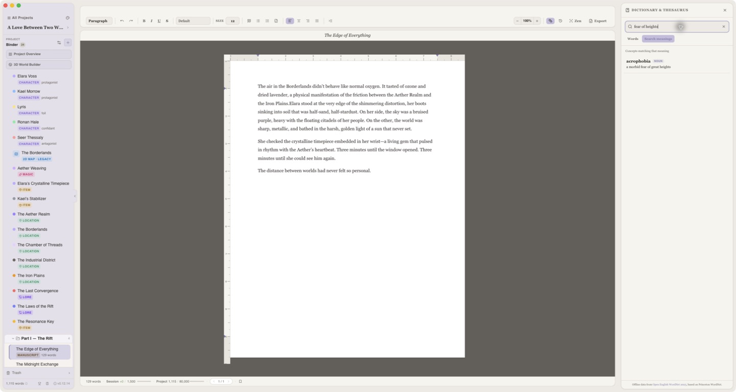 Writefully So dictionary and thesaurus searching for a word by meaning beside the manuscript