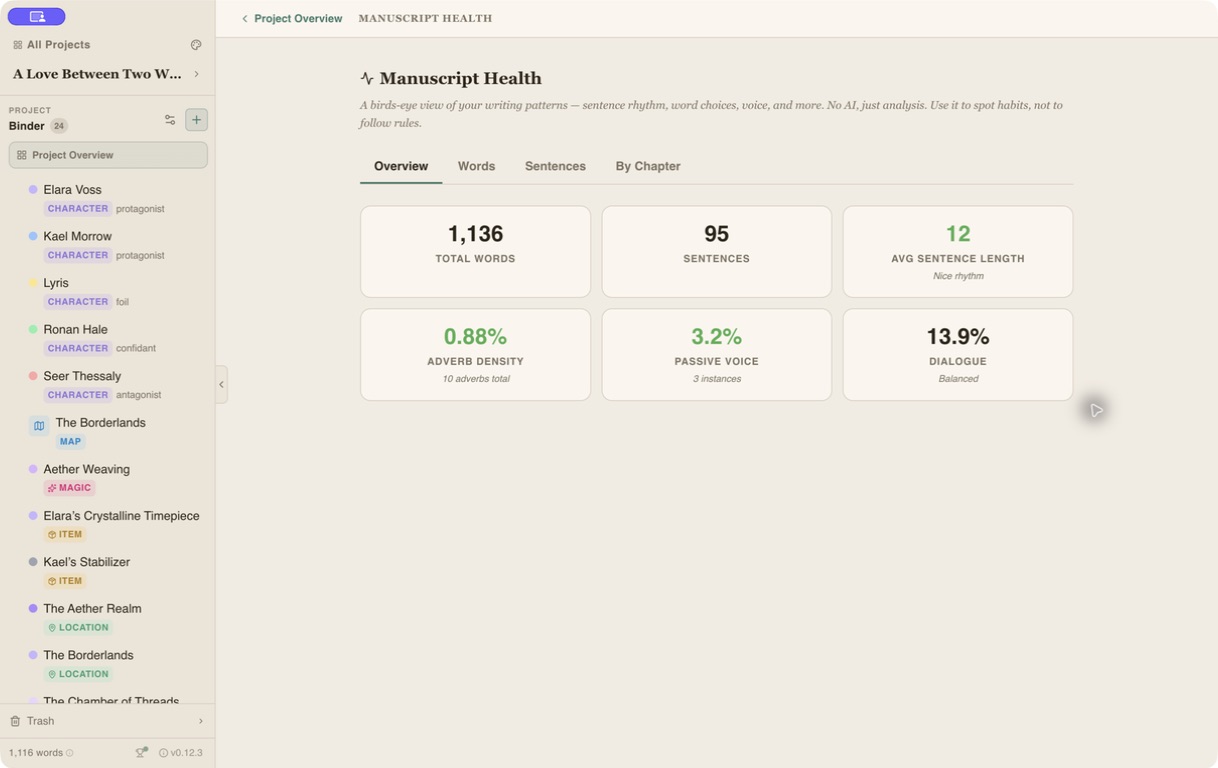 Writefully So Manuscript Health overview