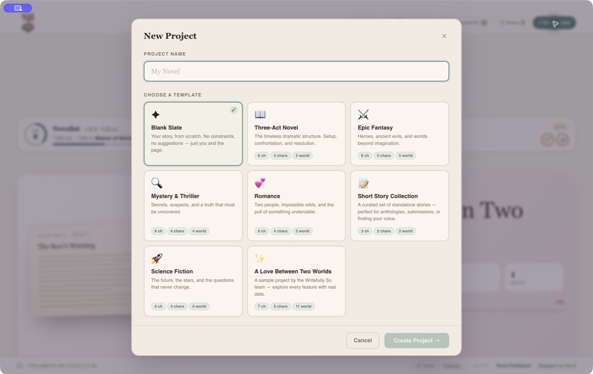 Writefully So project template picker
