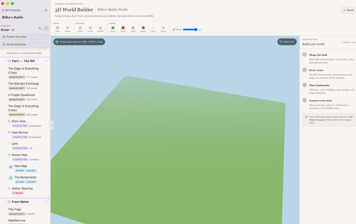 Writefully So 3D World Builder terrain workspace